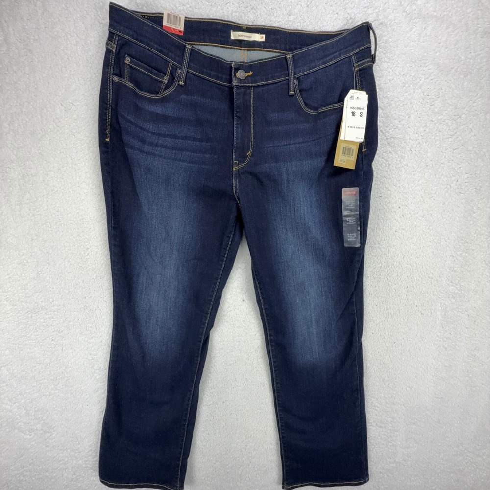 Levis 505 Straight Leg Jeans Womens 18S Dark Wash Mid Rise Blue Denim 15505-0145 - Picture 2 of 11